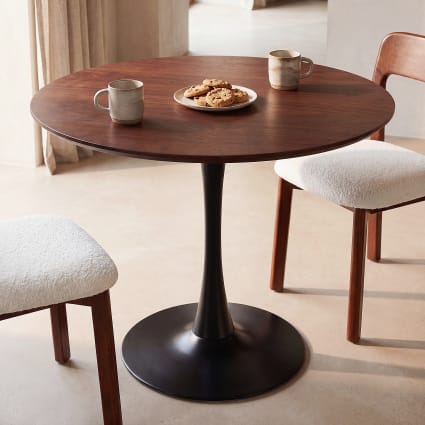 Table à manger ronde en placage noyer et acier noir 4/5 personnes D100 ...