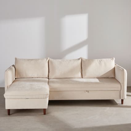 Canapé d'angle réversible et convertible simili cuir beige clair Anska