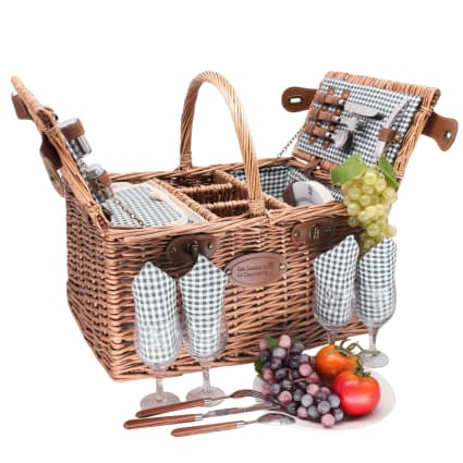 Cestino In Vimini Intrecciato A Mano 7x7 Pollici – Con 4 Scomparti, Per Picnic, Bottiglie, Posate E Utensili Da Cucina