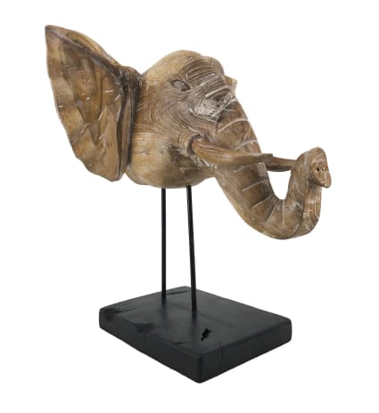 Tête D'éléphant Sculpture Murale Bois Massif - Déco Afrique