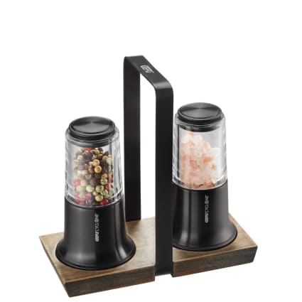 SET SALIERA E Pepe in Vetro E Acciaio Inox, 100 Ml, 4 Pezzi, Su Vassoio