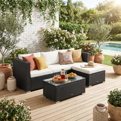 Set Giardino Outsunny 4 Posti - Divano, 2 Poltrone E Tavolino Con 7 Cuscini Grigi - Foto 13