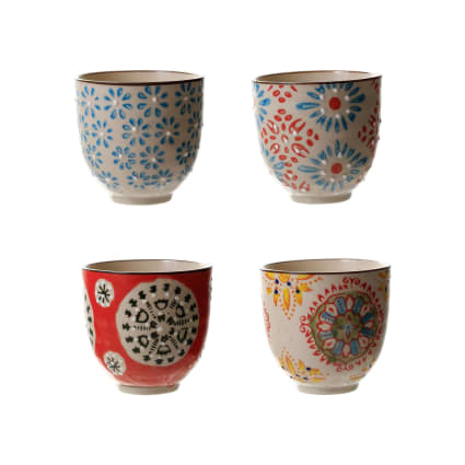 Lot de 4 tasses en céramique (multicolores) pour café et thé, à