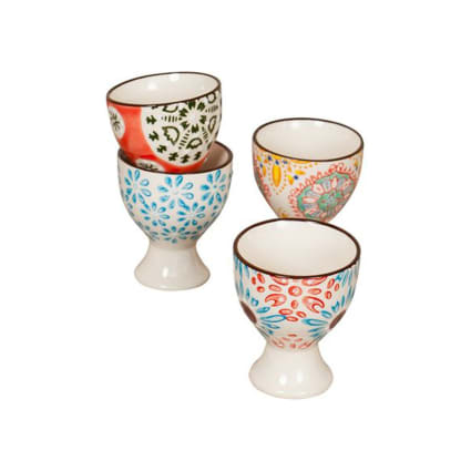 Set 6 Portauova In Porcellana Bohémien – Motivi Floreali Dipinti A Mano, 6 Colori Vivaci, Per Uova Alla Coque O Sode, Lavastoviglie E Microonde