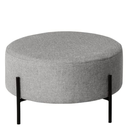 Großer runder Hocker mit Metallbeinen in Schwarz und in Hellgrau. Rohan