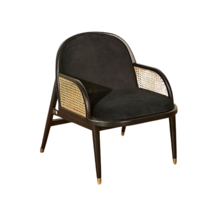 Sillón de roble, rejilla y terciopelo Negro Marcel | Maisons du Monde