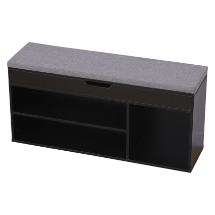 Banc à Chaussures avec Porte Manteau Bois Massif Noir 110 cm Industriel Banc à Chaussures avec Porte Manteau Bois Massif Noir 110 cm Industriel