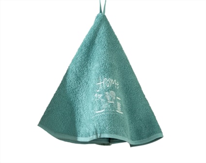 Essuie-mains Rond En éponge Coton Brodé Coquillages Turquoise - 70x35 Cm - Très Absorbant Et Doux
