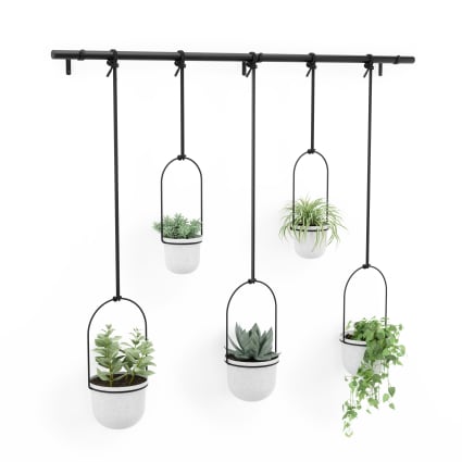 Lot De 3 Supports Suspendus Pour Plantes - Cercle Métal + Plateau Bois - Hauteur 27 Cm - Pour Plafond Ou Fenêtre - 3