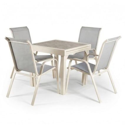 Conjunto de jardín mesa extensible blanco roto Y 4 sillones apilables ...