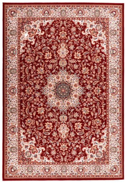 Tapis Oushak Rouge Parisien Tissé Main - Laine Et Soie 0.9x1.5m (3x5 Pieds), Style Oriental