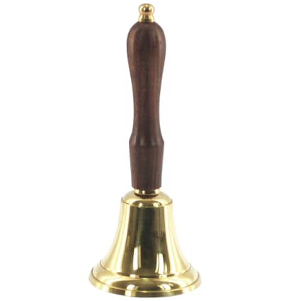 Cloche à Main En Laiton Doré Avec Manche En Bois - 15 Cm De Haut - Son Clair Et Puissant - Pour Service, Dîner, Mariage, Décoration - 6