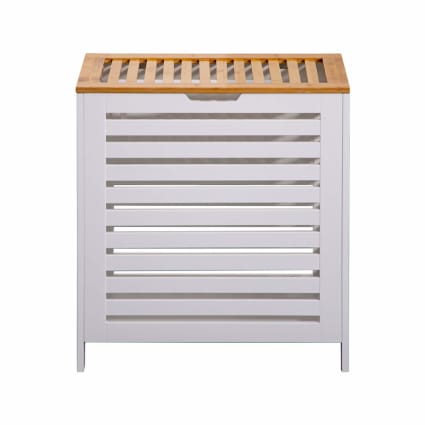 Cesto portabiancheria in bambù con coperchio a due sezioni e sacco portabiancheria estraibile colore bianco Songmics