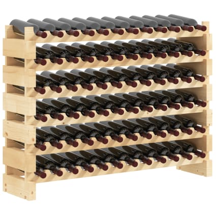 HOMCOM Portabottiglie Da Terra A 7 Livelli – Scaffale Per 42 Bottiglie In Legno Di Pino, 63x25x102 Cm, Naturale E Salvaspazio