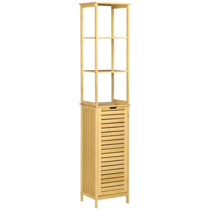 Elegante mobile a colonna ideale per bagno con Anta e 4 Ripiani in bambù