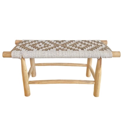 Banc en bois teck et fibres en tonalité blanche 100cm Saiwa | Maisons
