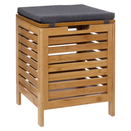 Banc Coffre Salle De Bain Panier à Linge En Bambou Avec Coussin Assise - 55L - Tabouret Rangement Wenko Bambusa Banc Coffre Salle De Bain Panier à Linge En Bambou Avec Coussin Assise - 55L - Tabouret Rangement Wenko Bambusa