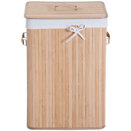 Relaxdays Cesto Portabiancheria In Bambù Con Sacco In Tessuto - 42,5x32,5x65,5 Cm - Marrone Naturale