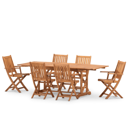 Set da giardino tavolo 150/210x90 e sedie con cuscini Java