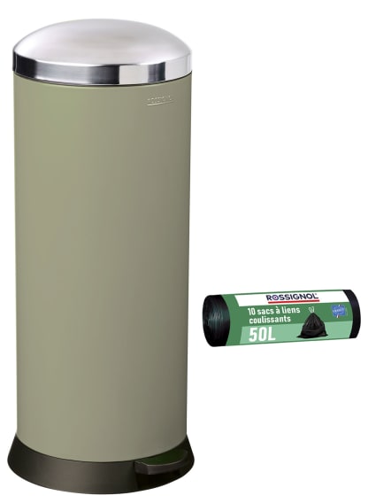 Poubelle de cuisine à pédale 30L et 10 sacs poubelle 50L Bomba