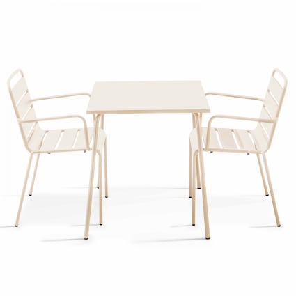 Oviala Set Tavolo Da Giardino Quadrato + 2 Poltrone In Acciaio – Grigio – Sedute Impilabili – Resistente Alle Intemperie – Palavas