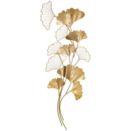 SUONTY Quadro 3D Parete – Foglie Di Ginkgo In Metallo Dorato, 102,5x69 Cm, Moderno
