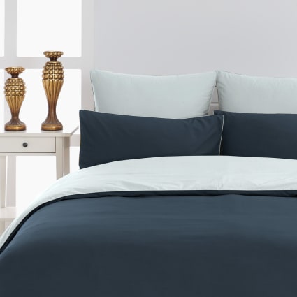 Housse De Couette Percale Coton DOZMARY Sensei - Bicolore Réversible, 140x200 Cm, Indigo/nuage, 80 Fils/cm² - 9