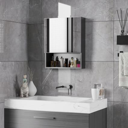 Kleankin Armoire Miroir Salle De Bain - 1 Porte Miroir + 2 Étages - Murale 40x12x60 Cm - Noir