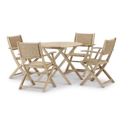 Set tavolo pieghevole rotondo 90cm poltrone in rattan