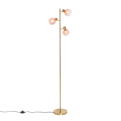 Lampada Da Terra Moderna Qazqa – Stelo Regolabile In Ottone/Dorato Con Paralume In Lino Bianco (E27, 60W)