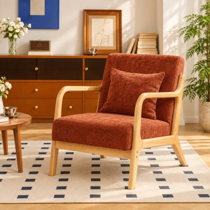 Polstersessel aus Massivholz und Stoff Terracotta