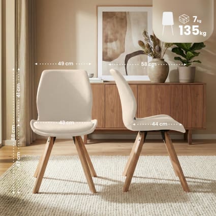 2er Set Stühle mit Holzgestell und Sitz aus Kunstleder creme Luna