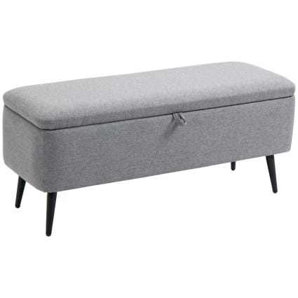 Banc Coffre De Rangement Capitonnné 76 Cm - Tissu Gris Anthracite Sur Pieds, Assise Confortable Et Grand Volume