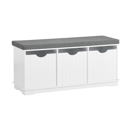 Banc De Rangement Relaxdays Avec 3 Paniers Et Coussin Confort – Blanc Scandinave, Idéal Cuisine, Entrée Ou Chambre (105 X 44 X 35 Cm)