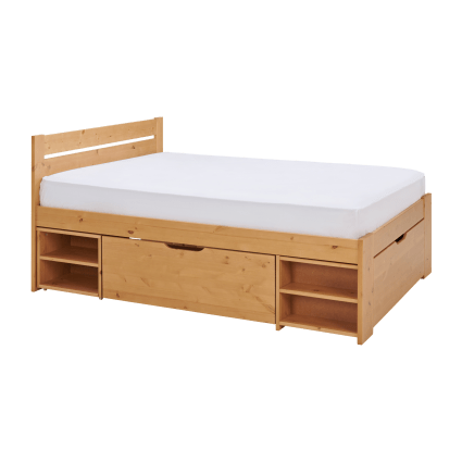 Cadre De Lit En Bois Massif 200x200 Cm – Teinte Miel – Neuf