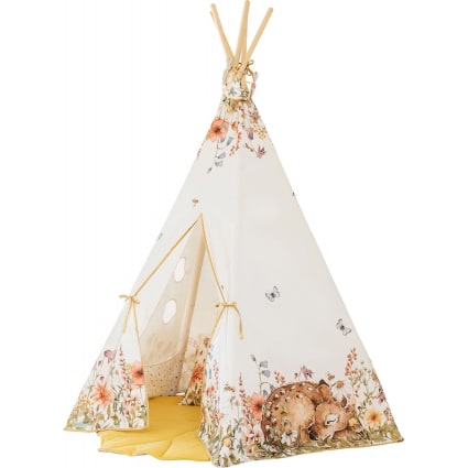 Springos Tente Tipi Enfants – 160x120x100 Cm – Coton Et Bois – Fenêtre Avec Volet – Tapis Et Coussin Inclus – Cabane Jeux