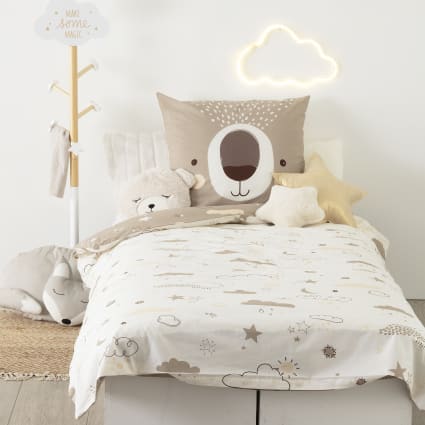 Funda nórdica infantil algodón beige 90x190cm Bear Maisons du Monde