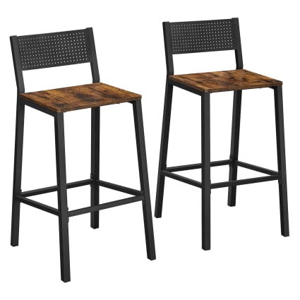 Lot De 2 Tabourets De Bar Industriels – Bois Foncé Et Métal, Dossier, Réglables En Hauteur