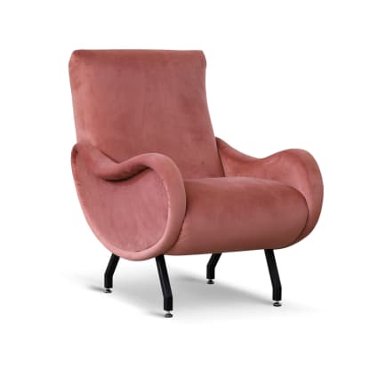 Poltrona design vintage in velluto rosa antico gambe nere Miss