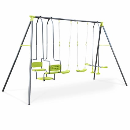 RELAX4LIFE Portique Balançoire Forme A, Charge 300 Kg, 260x182 Cm, Avec Nacelle+siège+4 Piquets, Pour Enfants 3 Ans