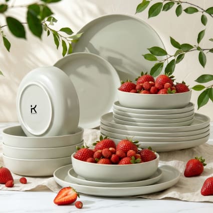 Tafelservice 6 Personen 18-tlg aus Keramik, Beige Victo