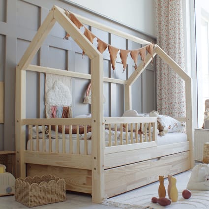 Lit Enfant évolutif 90x200 Cm En Pin Massif - Avec Barrières De Sécurité Amovibles Et Porte - Blanc - Sommier Inclus