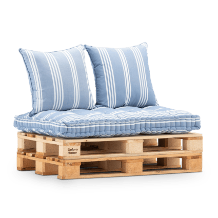 Set aus blauen Kissen für Palette mit Streifen Deco