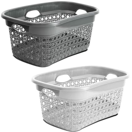 Lot De 2 Paniers à Linge Sustania - Plastique Gris, 60x40x24 Cm, Avec Poignées Et Trous D'Aération - Fabriqué En UE