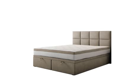 Boxspringbett Mit Kopfteil - 180 X 200 - Samtstoff - Hellgrau - Matratze - Topper - MARBELLA