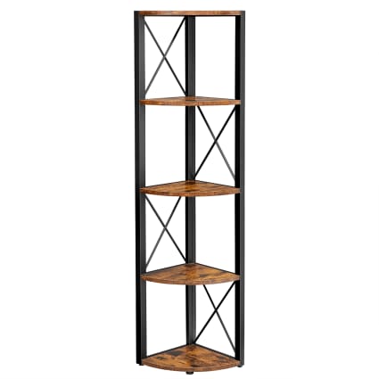 Étagère 5 Niveaux Hawkins - Design Industriel, Bois Foncé - Dimensions 170x60x30 Cm - Neuf
