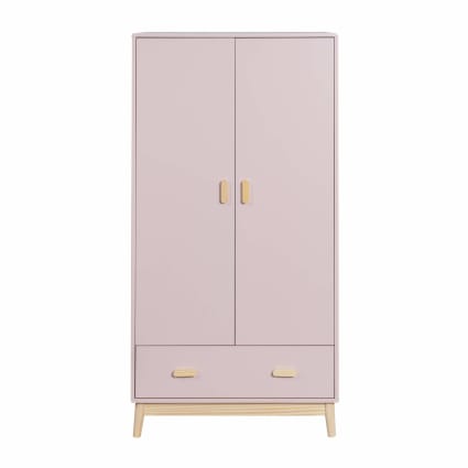 Kinderkleiderschrank mit 2 Türen und 1 Schublade in Rosa aus MDF