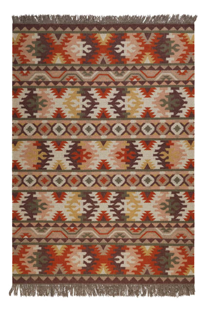 Tapis Kilim Artisanal En Laine Fait Main - Modèle 8 - Couleur Rouge - Style Bohème - Idéal Cadeau Noël