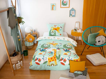 Parure de lit enfant safari 100% coton adouci 57 fils 140 x 200 cm