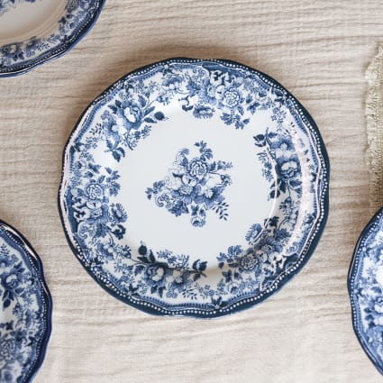Lot De 6 Assiettes à Dessert En Porcelaine 18 Cm - Imprimé Main Bleu, Style Vintage - NEUF Nicola Spring